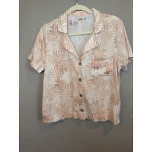 Faherty‎ Womens Hawaiian Shirt Button Up Peach Linen Floral Size Small